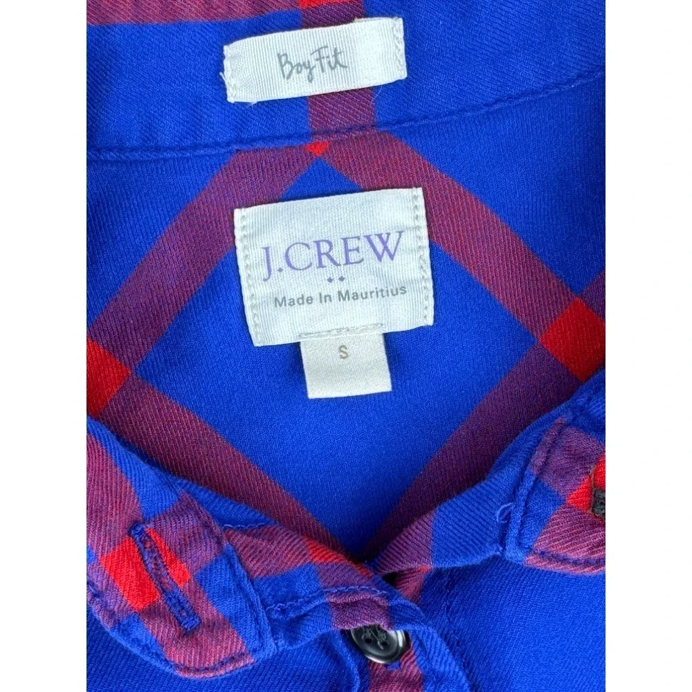 J. Crew Boy Fit Red Blue Plaid‎ Button Down Shirt Women's Small Cabincore